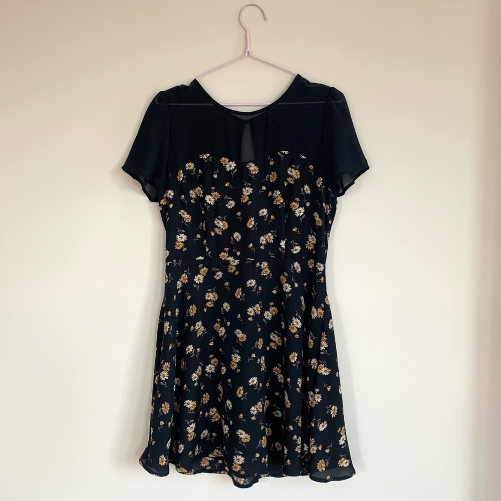 Black Sheer Daisy Print 90s Babydoll Mini Dress
